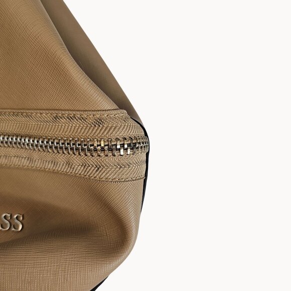 GUESS Beige Brown Green Lined Handbag Hobo Tote Bag Faux Leather Purse XL - Picture 9 of 16